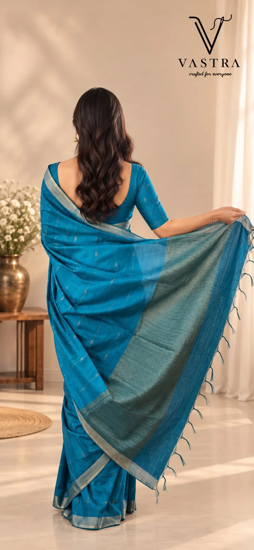 Blue Kota Slub Saree with Blouse