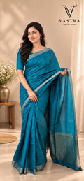 Blue Kota Slub Saree with Blouse