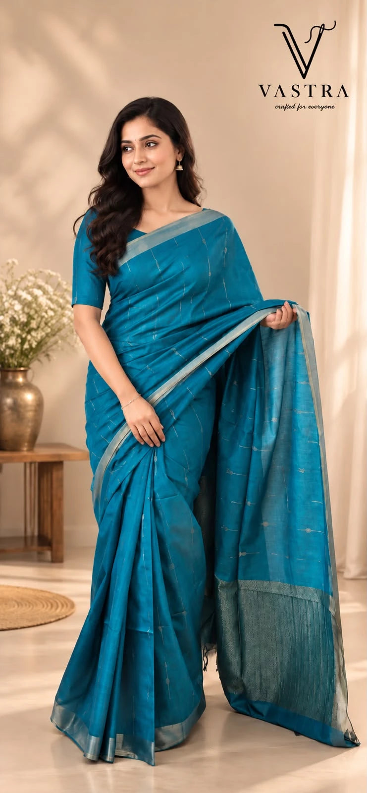 Blue Kota Slub Saree with Blouse