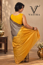 Chocolate Brown Kota Staple Silk Saree with Mustard Contrast Blouse