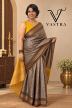 Chocolate Brown Kota Staple Silk Saree with Mustard Contrast Blouse