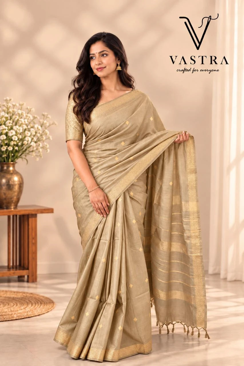 Cream Kota Slub Silk Saree with Blouse
