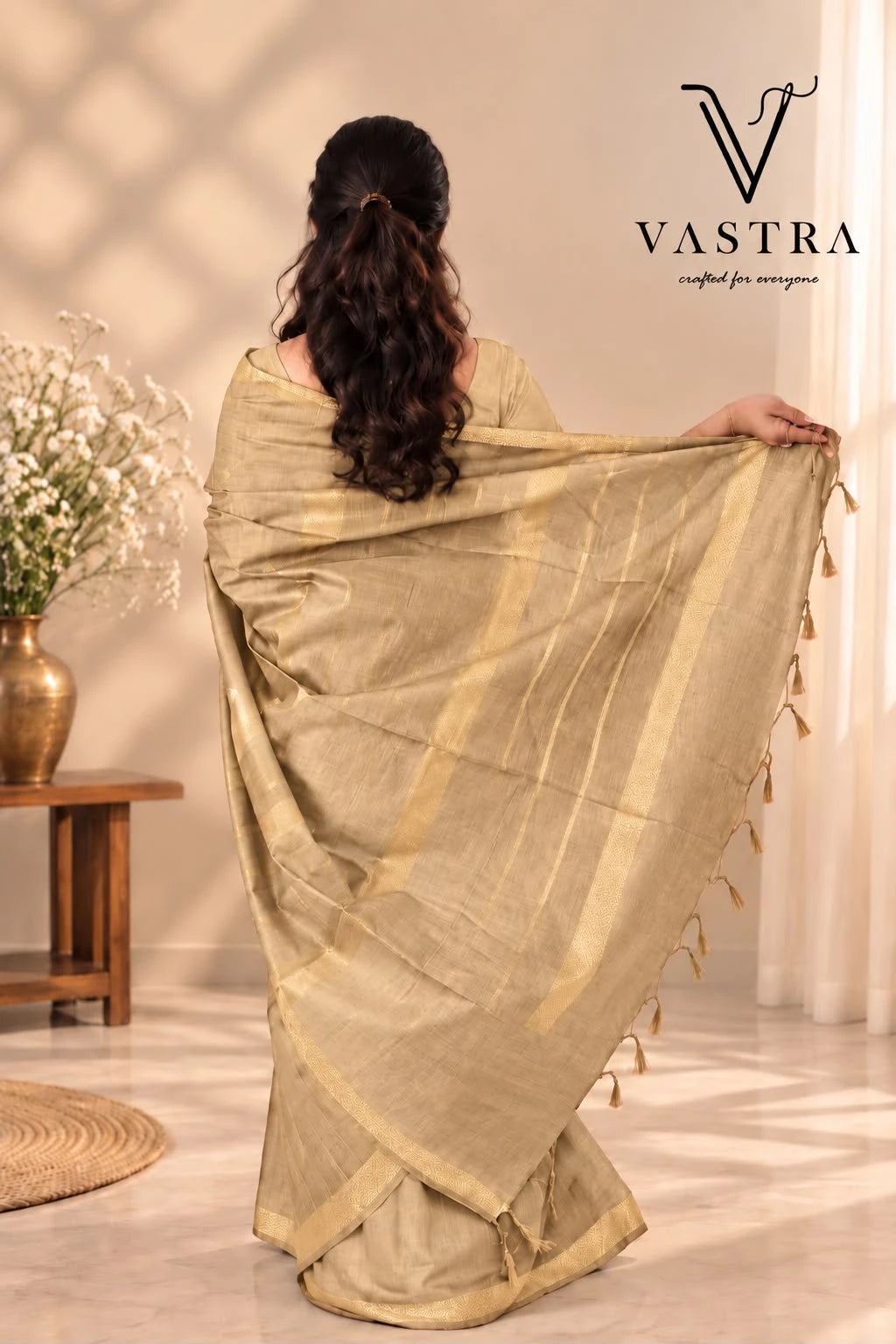 Cream Kota Slub Silk Saree with Blouse