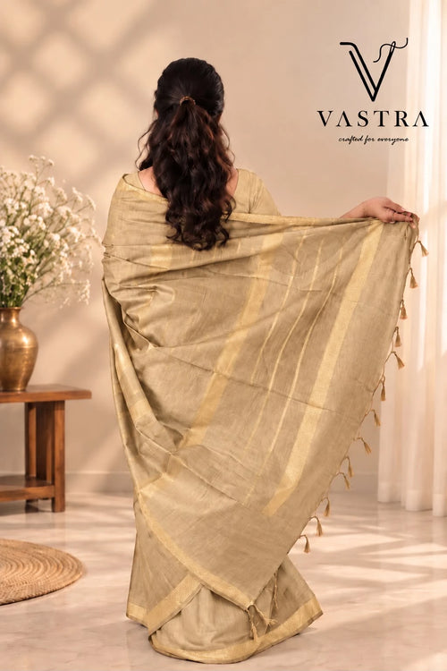 Cream Kota Slub Silk Saree with Blouse