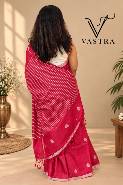 Crimson Red Kota Slub Silk Saree with Woven Motifs