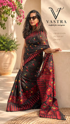 Handloom Jamdani Cotton Saree - Black & Blue Colour