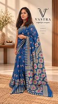 Handloom Jamdani Cotton Saree - Black & Blue Colour