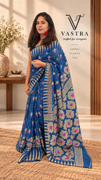 Handloom Jamdani Cotton Saree - Black & Blue Colour