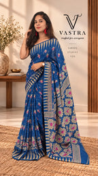 Handloom Jamdani Cotton Saree - Black & Blue Colour