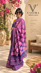 Handloom Jamdani Cotton Saree - Black & Blue Colour