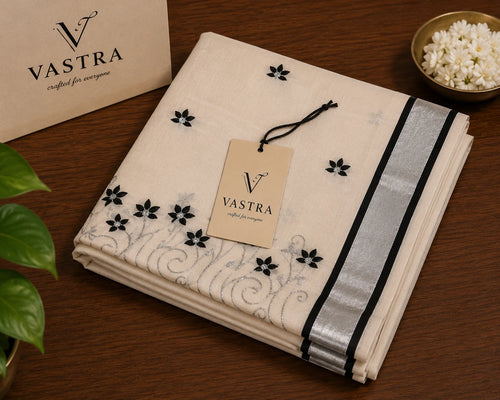 Kerala Soft Cotton Saree with Floral Embroidery