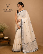 Kerala Soft Cotton Saree with Floral Embroidery