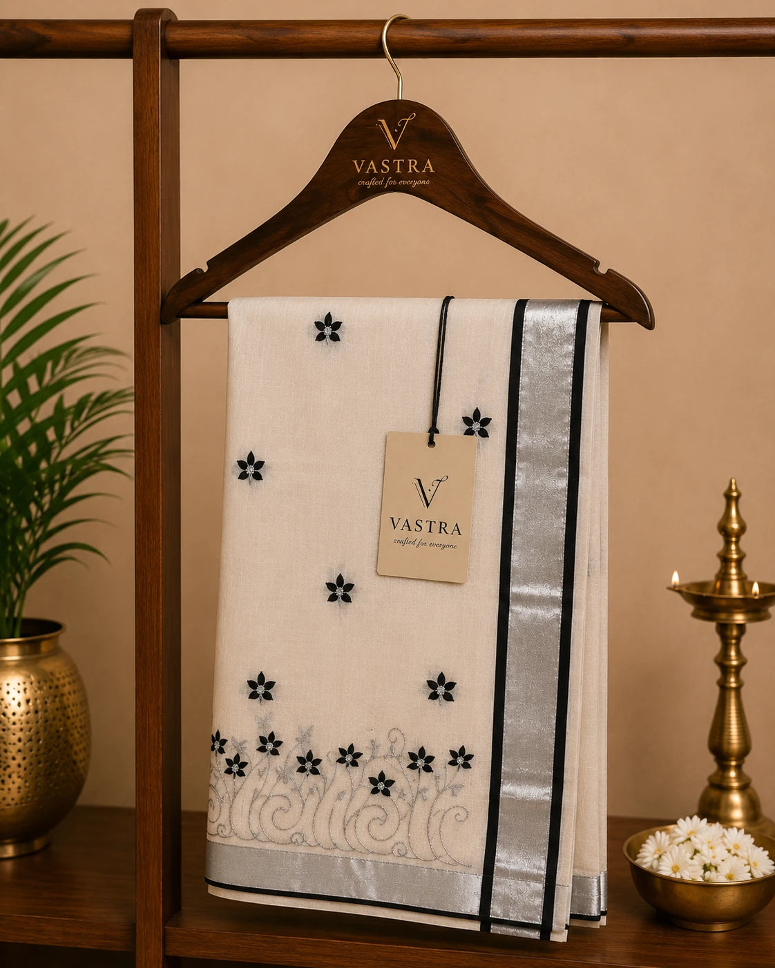 Kerala Soft Cotton Saree with Floral Embroidery