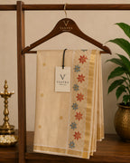 Kerala Tissue Saree with Hand-Painted Floral Design