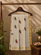 Kerala Tissue Saree with Hand-Painted Umbrella Motifs
