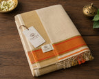 Kerala Soft Cotton Saree with Micro Checks & Orange Border