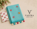 Linen Cotton Blue Floral Checks Saree