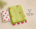 Linen Cotton Green Floral Checks Saree