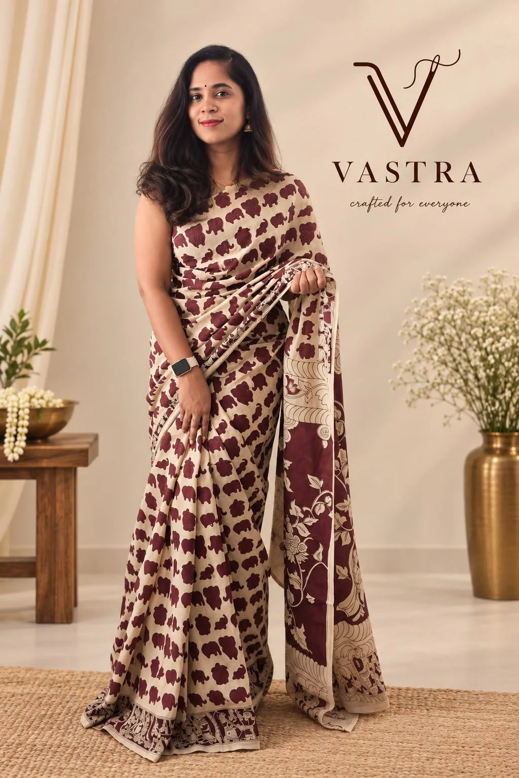 Mangalagiri cotton -Kalamkari style artistry and elephant motif