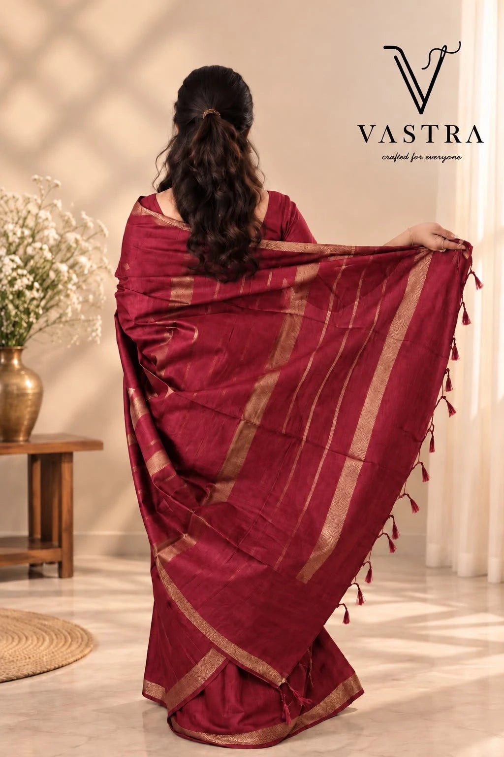 Maroon Kota Slub Silk Saree with Blouse