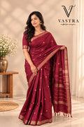 Maroon Kota Slub Silk Saree with Blouse