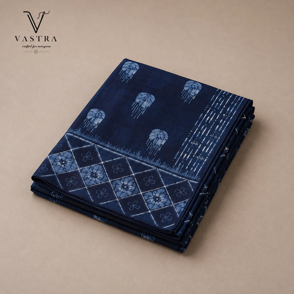 Midnight Indigo Mulmul Cotton Saree