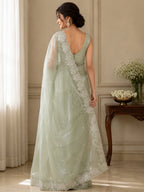 Mint Green Crush Organza Silk Saree with Turkish Work