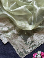 Mint Green Crush Organza Silk Saree with Turkish Work