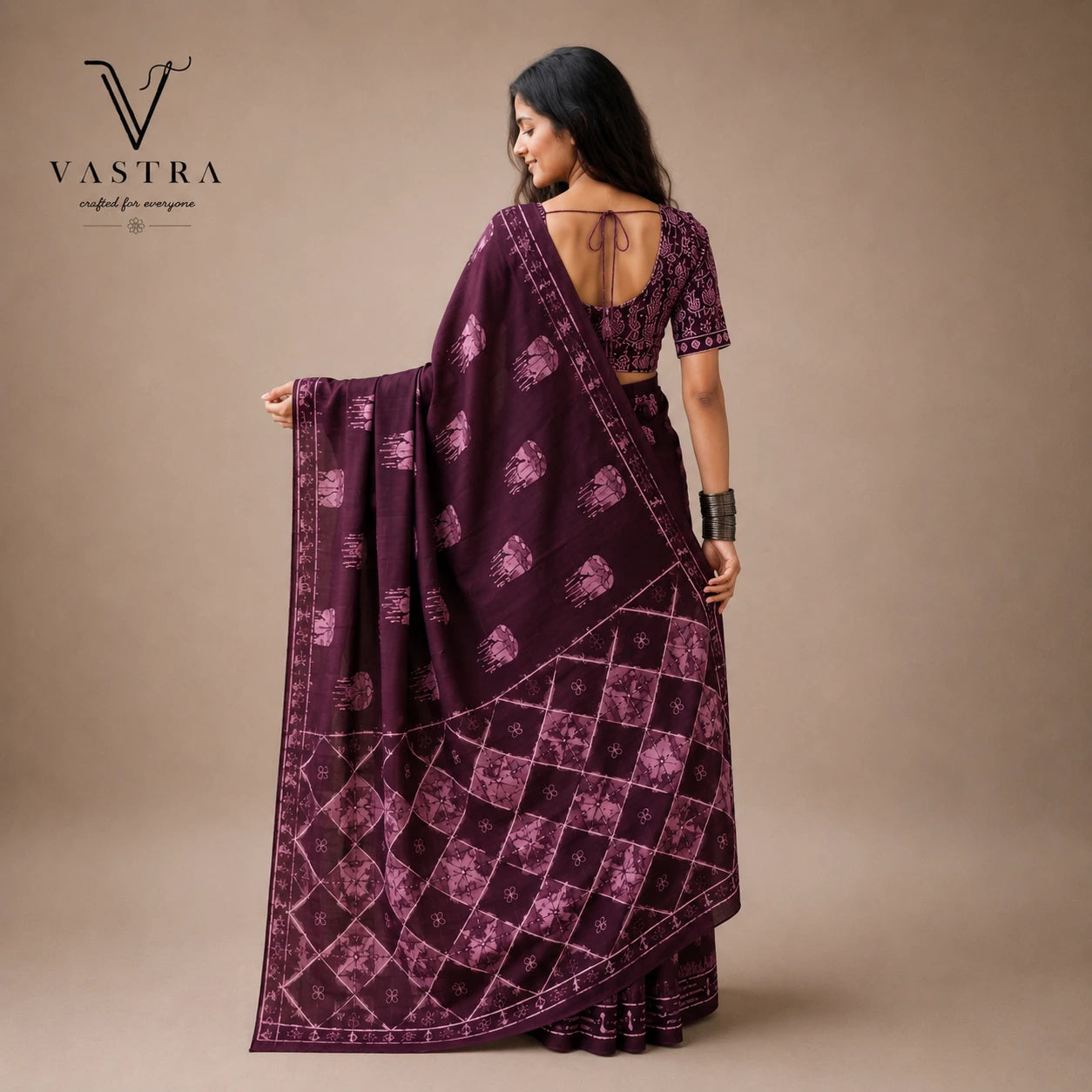 Mulberry wine Mul Mul Cotton Saree