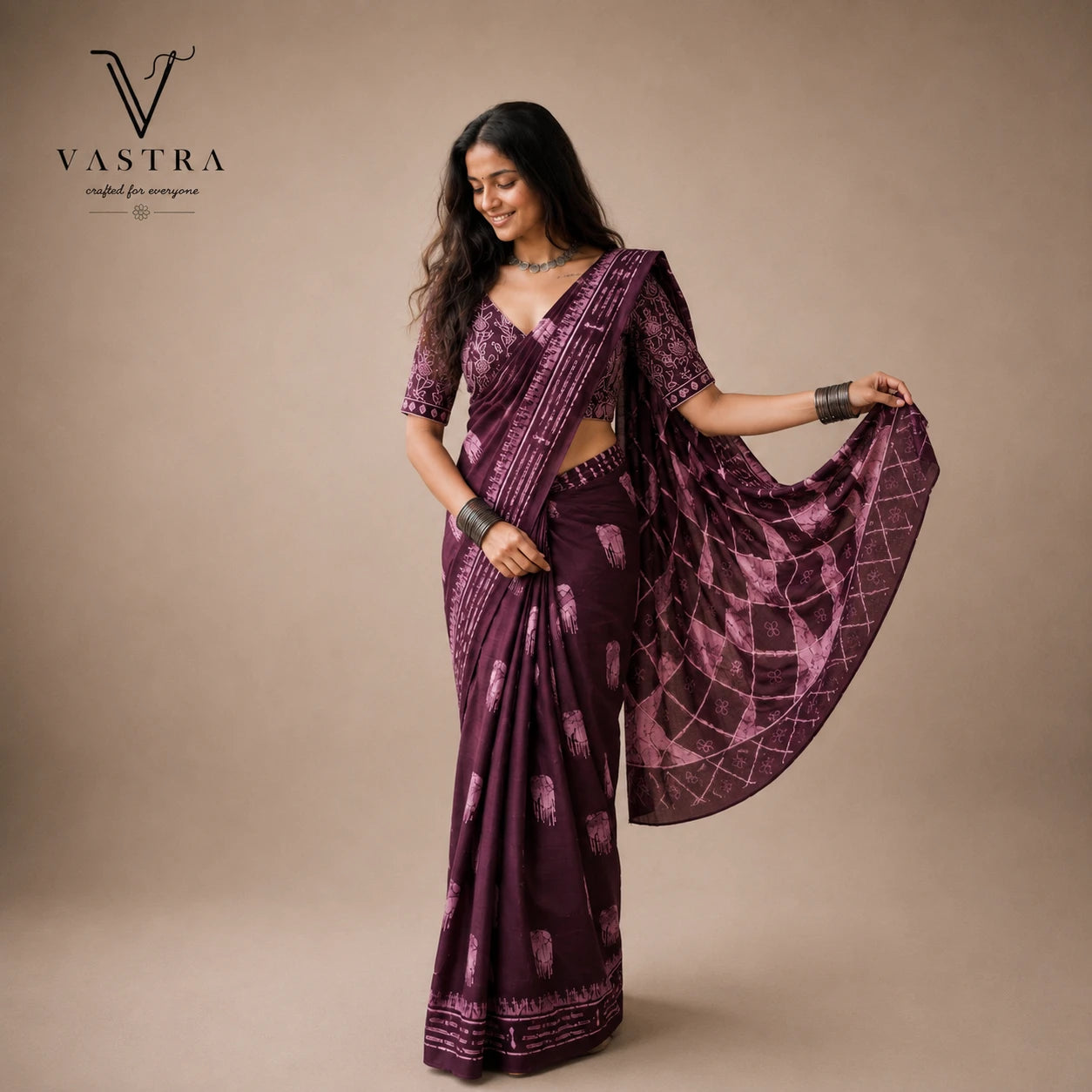 Mulberry wine Mul Mul Cotton Saree