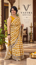 Mustard Mangalagiri Pure Cotton Saree with Kalamkari Print