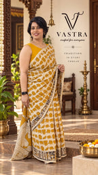 Mustard Mangalagiri Pure Cotton Saree with Kalamkari Print