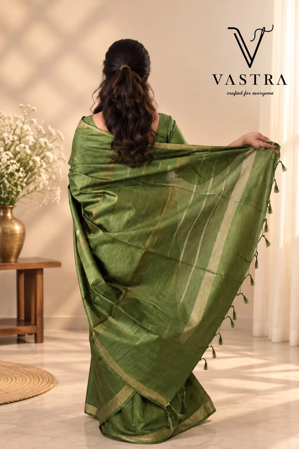 Olive Green Kota Slub Saree with Blouse