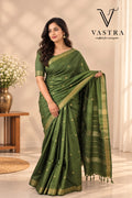 Olive Green Kota Slub Saree with Blouse