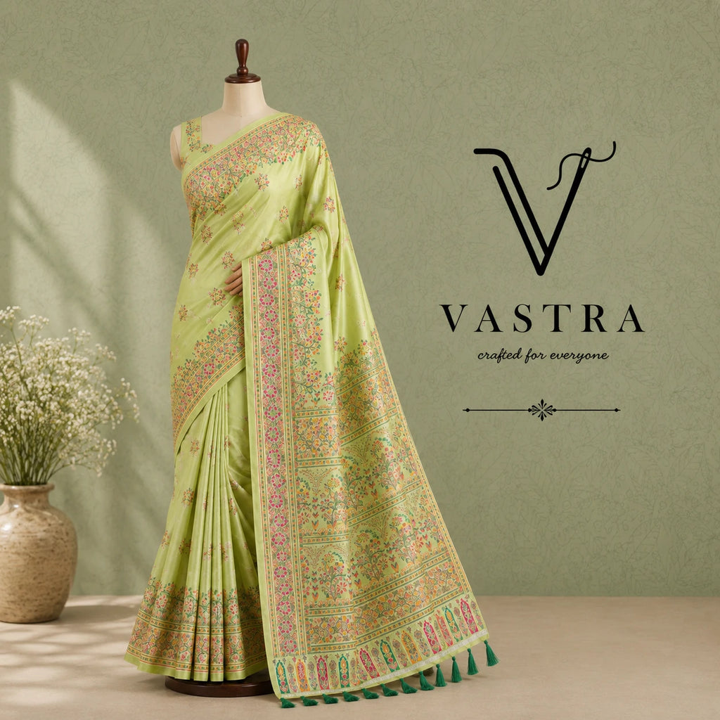 Pashmina Kashmiri Meenakari Green Saree