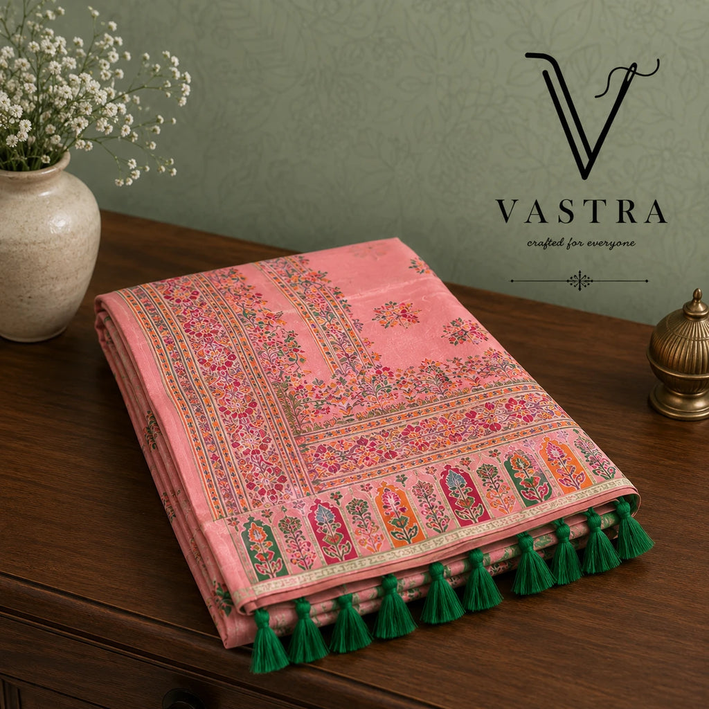 Pashmina Kashmiri Meenakari Green Saree