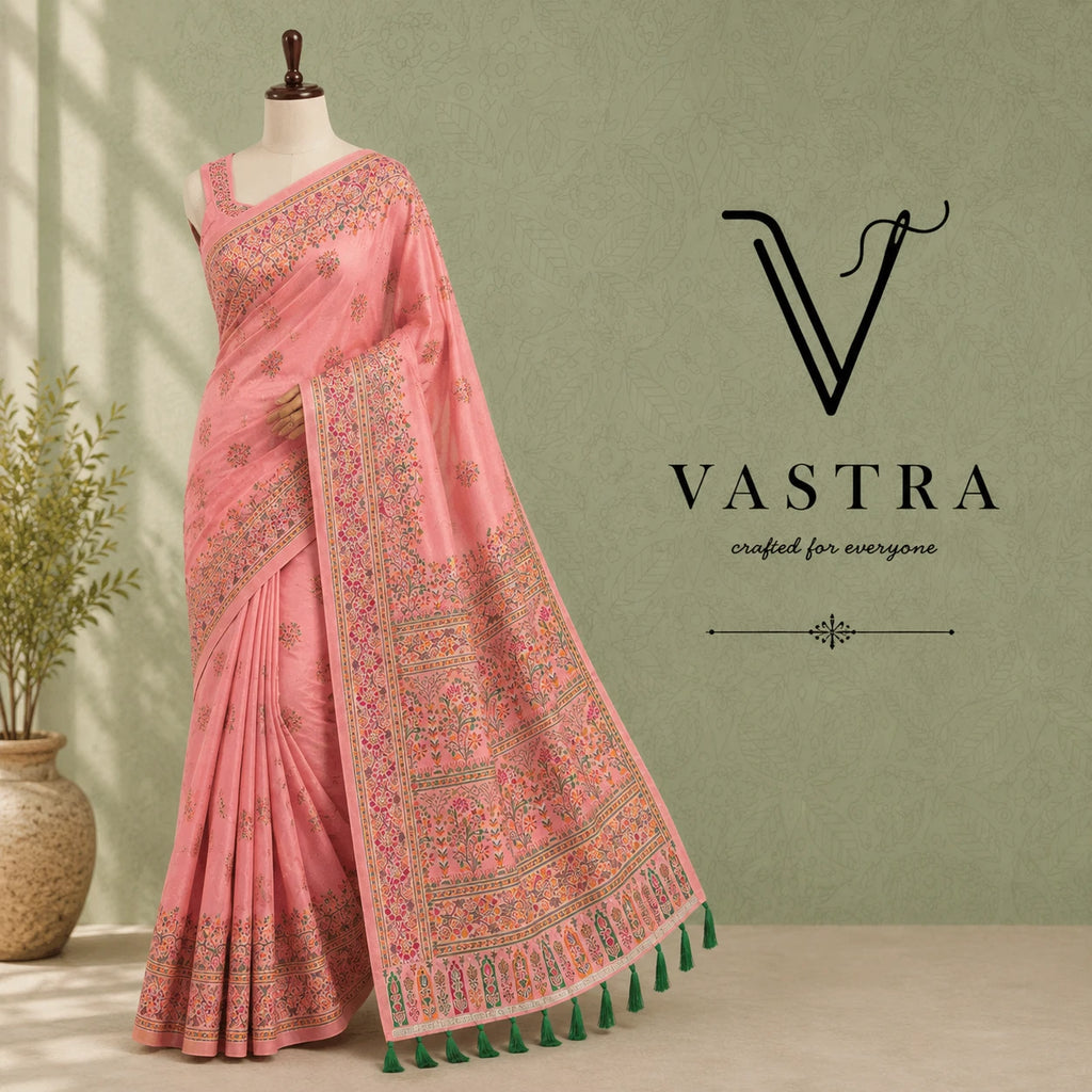 Pashmina Kashmiri Meenakari Green Saree