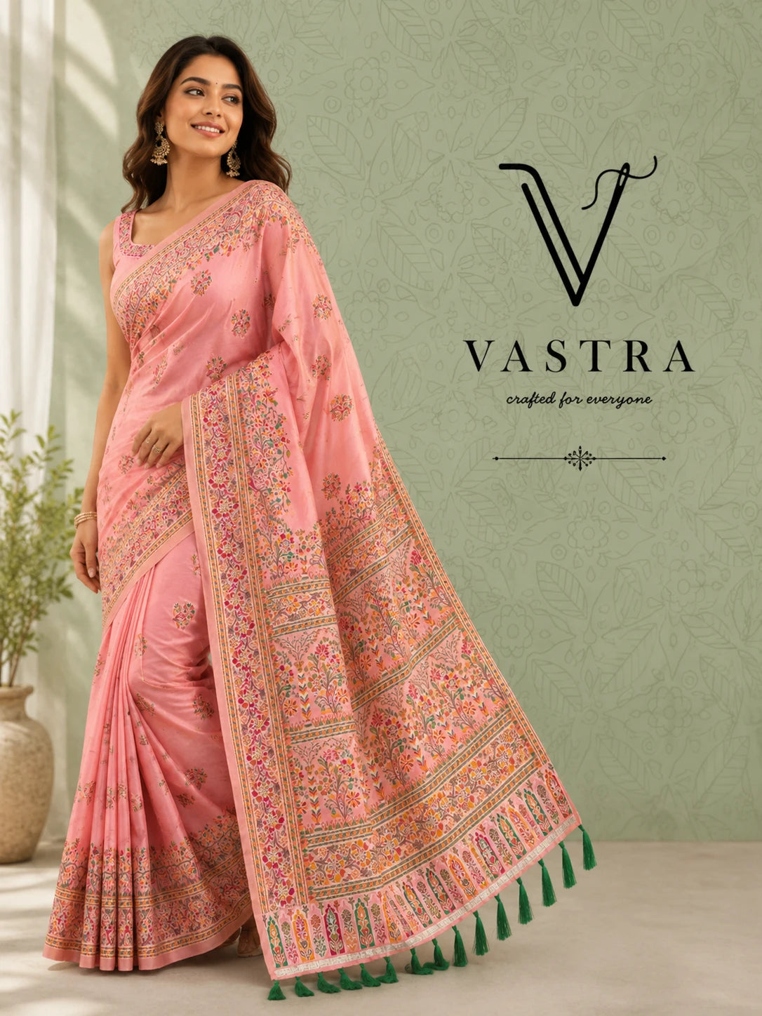 Pashmina Kashmiri Meenakari Pink Saree