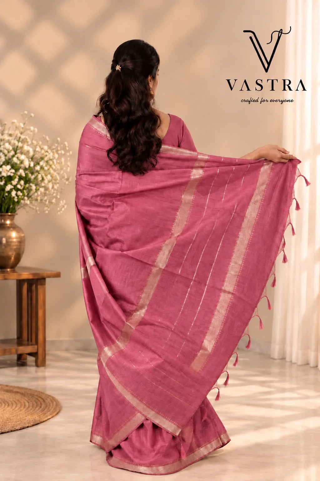 Pink Kota Slub Silk Saree with Blouse