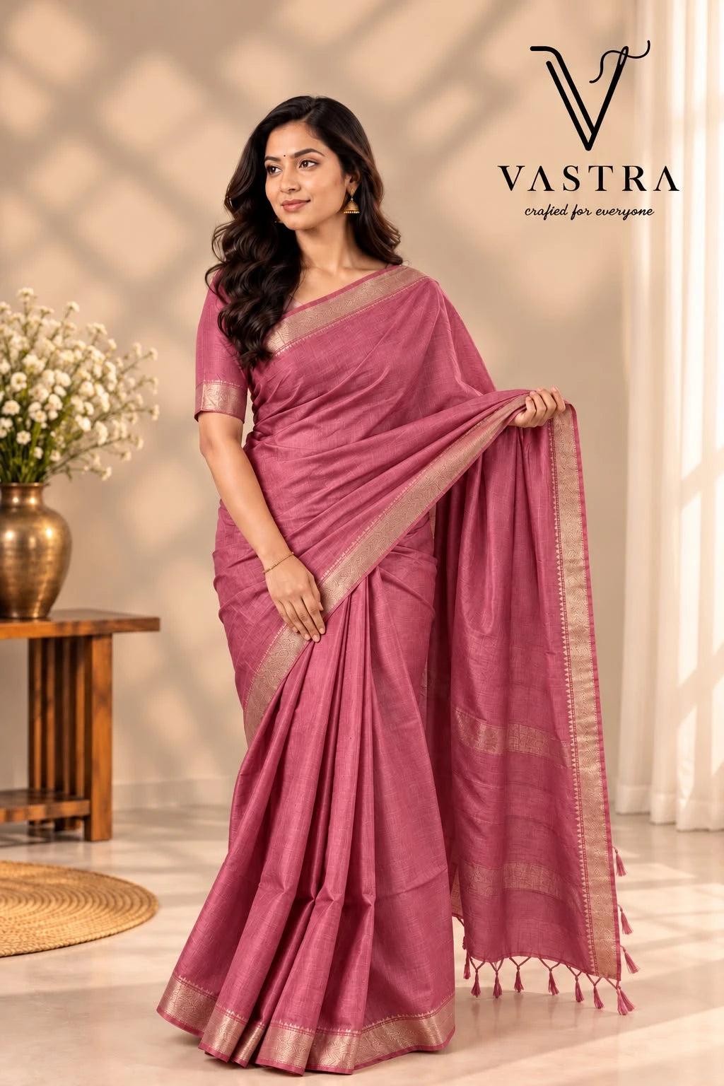 Pink Kota Slub Silk Saree with Blouse