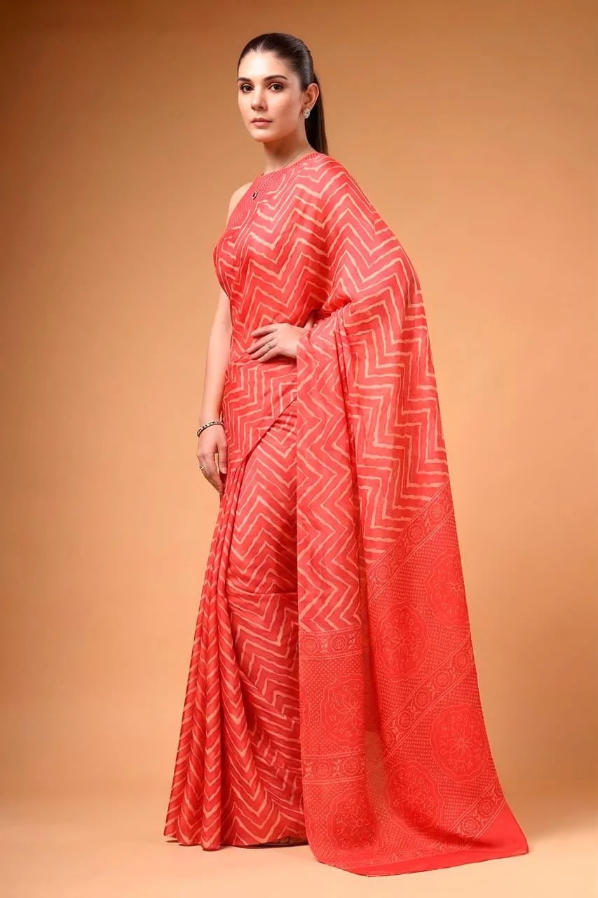 Premium Satin Silk Peach Saree