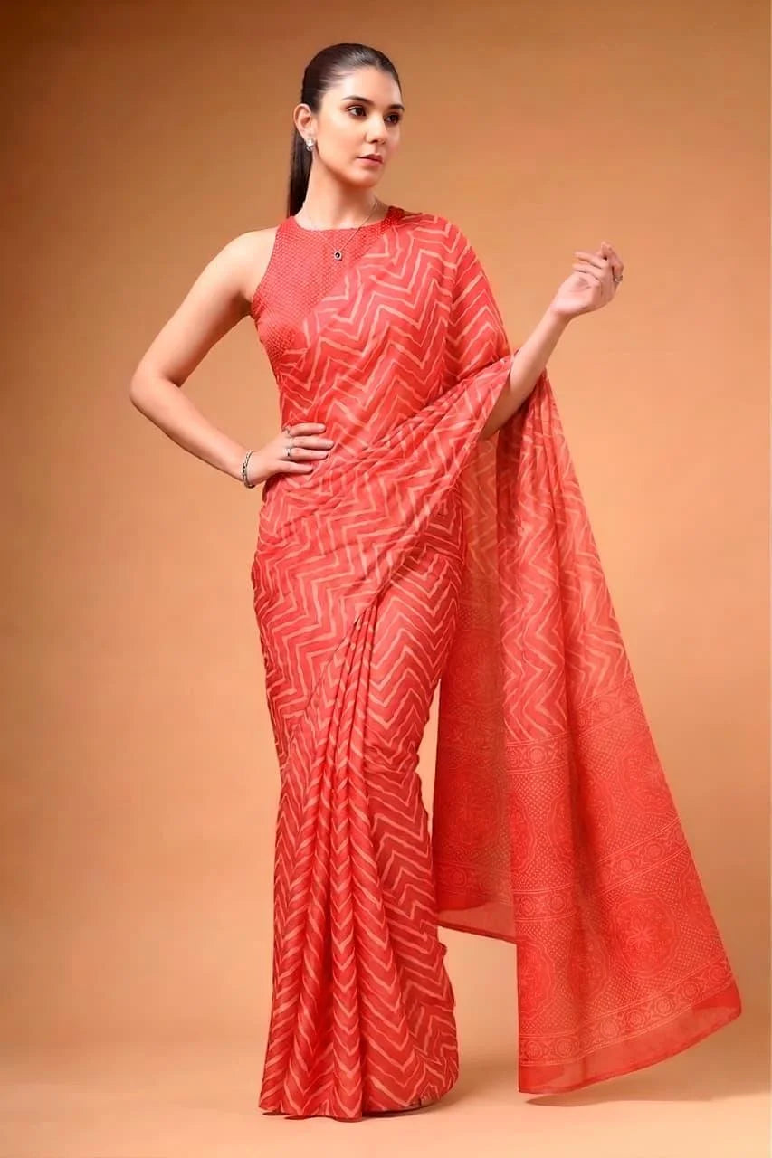 Premium Satin Silk Peach Saree