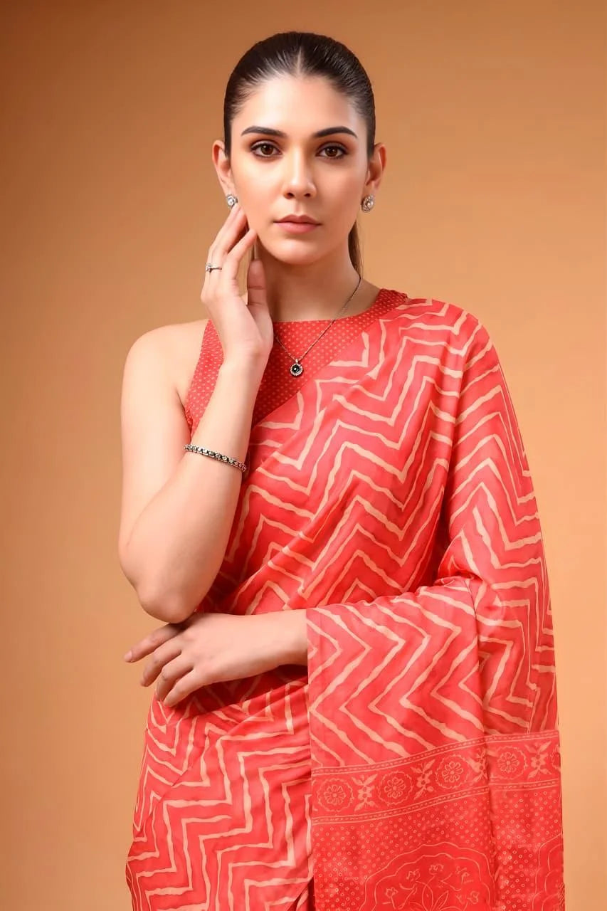 Premium Satin Silk Peach Saree