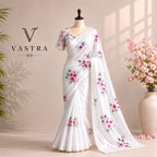 Pure Crushed Silk Saree with Floral Hand Embroidery