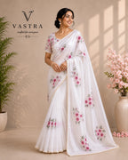Pure Crushed Silk Saree with Floral Hand Embroidery