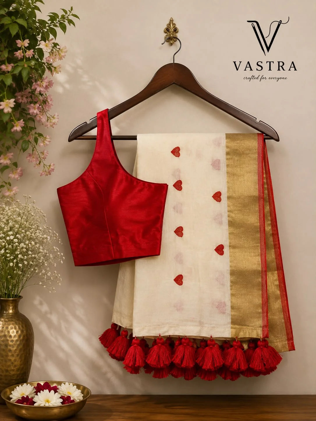 Red Heart Mul Cotton Saree