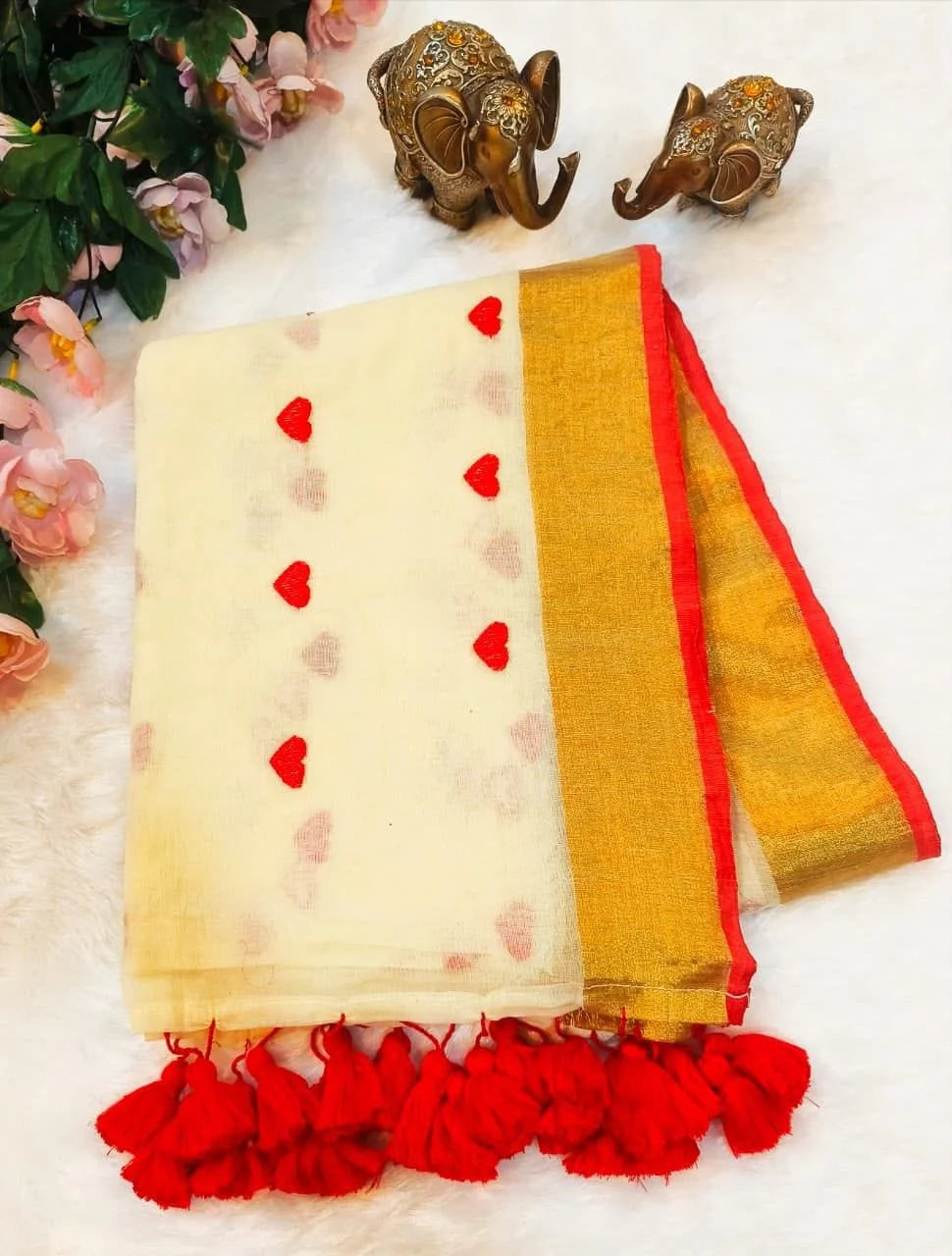 Red Heart Mul Cotton Saree