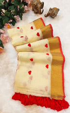 Red Heart Mul Cotton Saree
