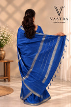 Royal Blue Kota Slub Silk Saree with Blouse