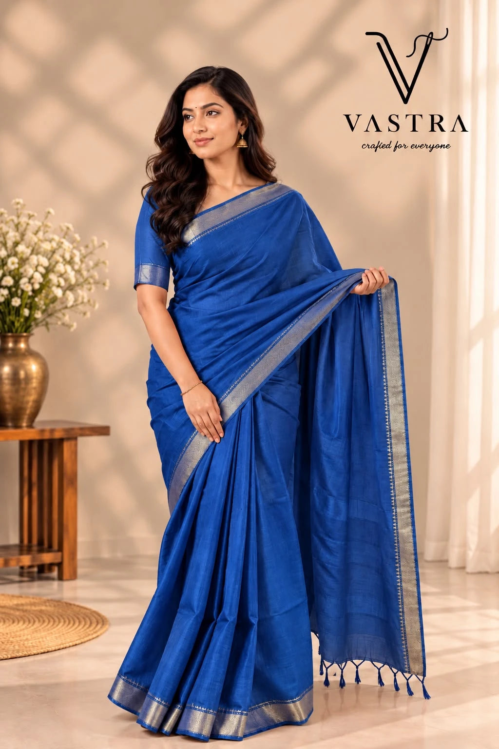 Royal Blue Kota Slub Silk Saree with Blouse